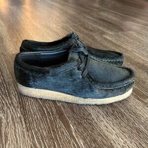 EUC Clarks Originals x J.Crew Wallabee Black Calf Hair Lace-Up Shoes Size 6.5